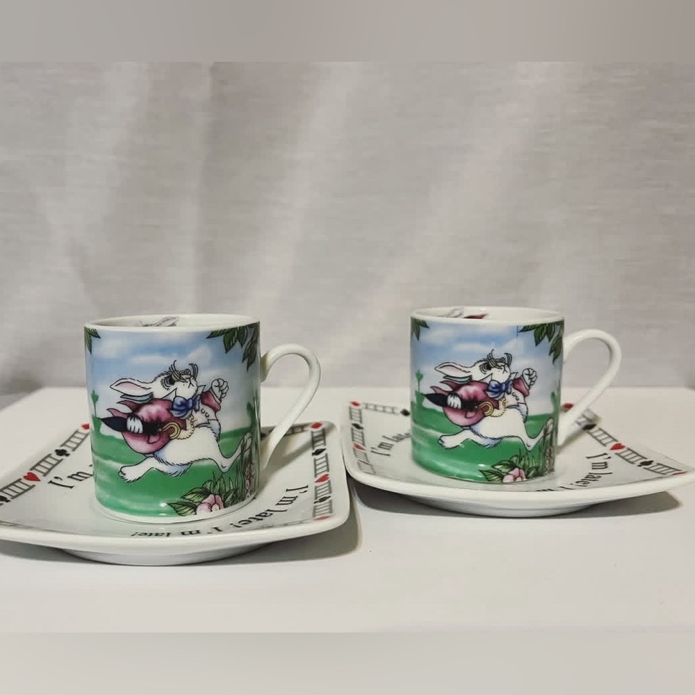 Alice in Wonderland teacup and saucer set. Sold as a duo of 2 cups & 2 saucers.